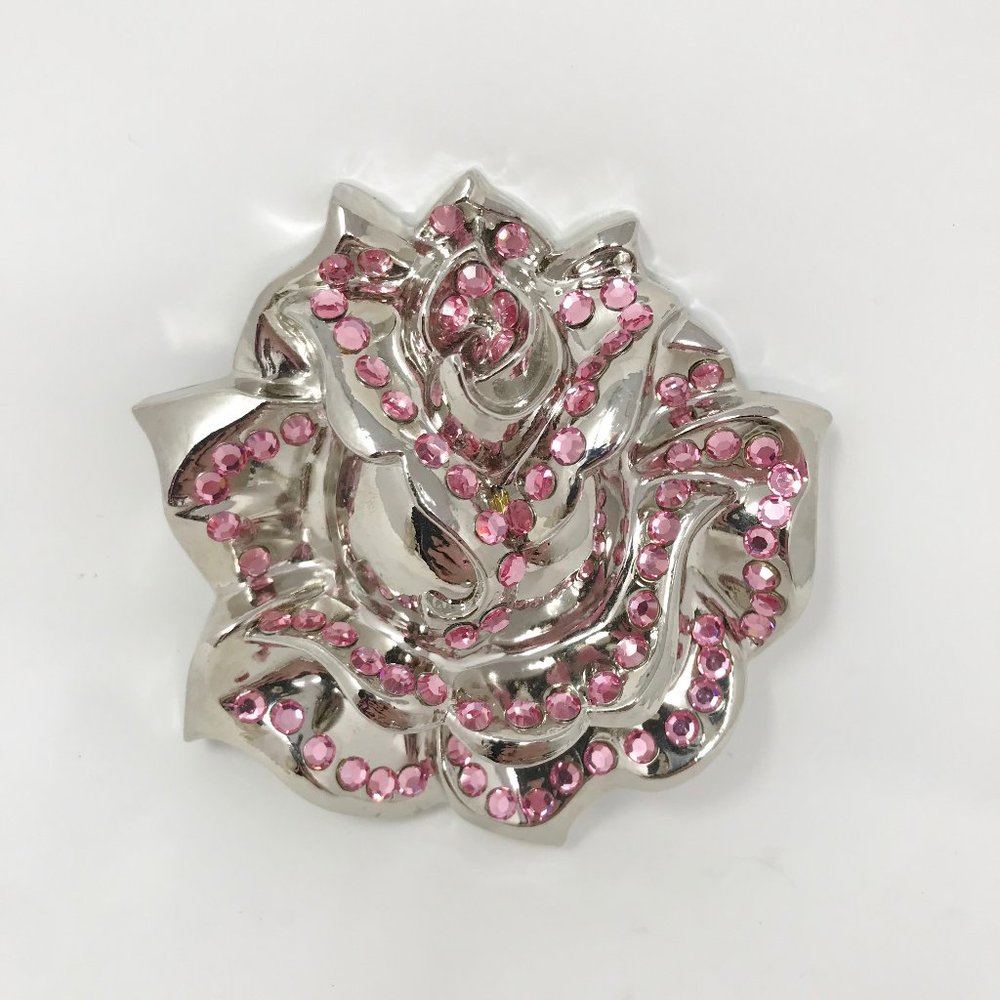 Silver Star Woman’s Belt Buckle Huge 4”x4” AC/DC Back in Black Pink Rhinestone